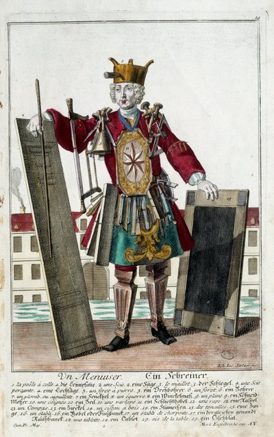 Occupation: A Carpenter. Engraving by Martin Engelbrecht (1684-1756), in 