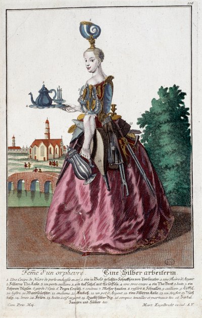 Woman of a Goldfish (Engraving) by Martin Engelbrecht