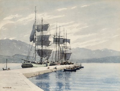Sailing Ships at a Quayside by Martin Hardie