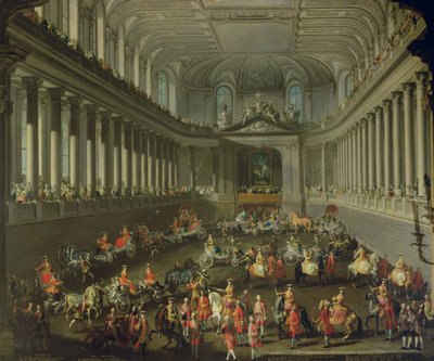 A Cavalcade in the Winter Riding School of the Vienna Hof to celebrate the defeat of the French army at Prague, 1743 by Martin II Mytens or Meytens