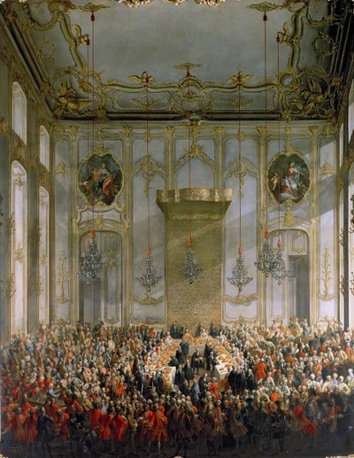 Court Banquet in the Great Antechamber of the Hofburg Palace, Vienna by Martin II Mytens or Meytens