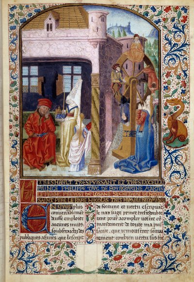 Allegory of Fortune: Representation of a Young Woman Near a Wheel of Fortune. Miniature from 