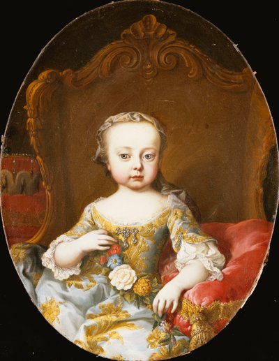 Portrait of His Sister, the Archduchess Maria Christine, Seated, Three-Quarter Length, in a Gold Embroidered Blue Dress Holding a Garland of Flowers by Martin Meytens the Younger