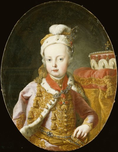 Portrait of the Archduke Joseph, Later Emperor Joseph II of Austria, Half Length, in a Gold Embroidered Pink Velvet Jacket with Ermine Trim, a Feathered Cap Adorned with a Brooch and Wearing the Order of the Golden Fleece by Martin Meytens the Younger