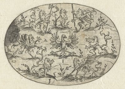 Oval with Eagle Surrounded by Lions and Fantasy Creatures by Martin Pleginck