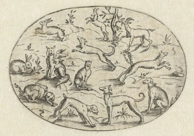 Oval with Dogs, Goats, and Rabbits by Martin Pleginck