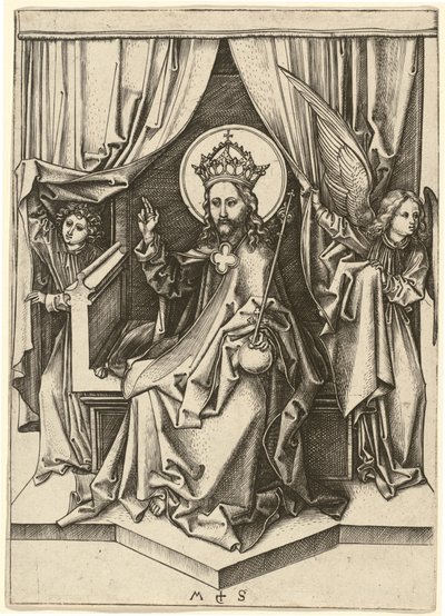 Christ Enthroned, with Two Angels by Martin Schongauer