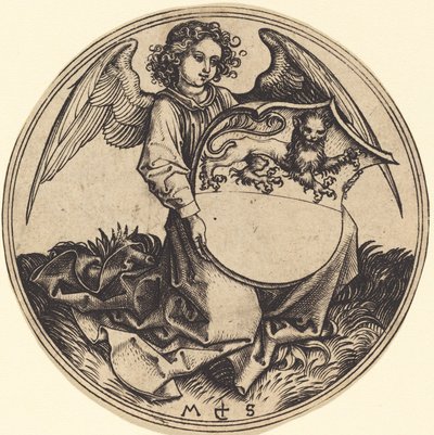 Shield with Lion, Held by Angel by Martin Schongauer