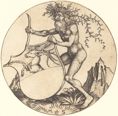 Shield with Stag, Held by Wild Man by Martin Schongauer