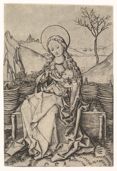 Virgin and Child on a Grassy Bench by Martin Schongauer