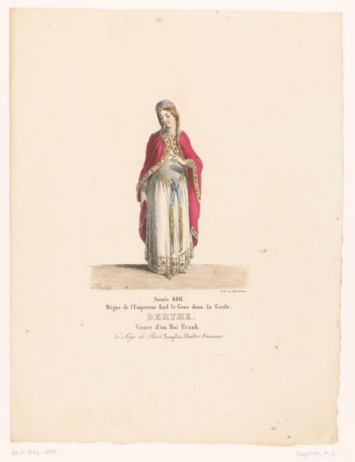 Costume of Queen Berthe from the Tragedy Le Siège de Paris (Berthe) (Theater Costumes) (Théâtre Français: Collection of Costumes by MM. J. Alaux and L. Duponchel after the Manuscript Drawings of the Bibliothèque de la Comédie) by Martin Sylvestre Baptiste