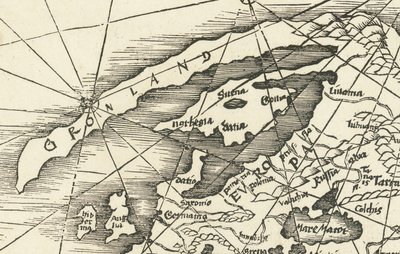 1513 Map of the North Sea Showing Greenland Connected to Scandinavia by Martin Waldseemuller