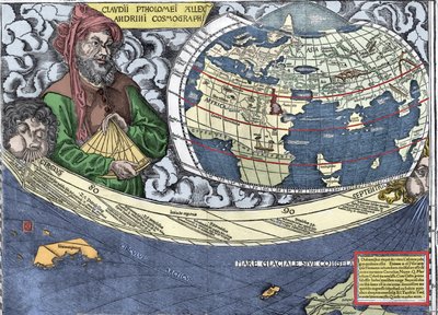 Claudius Ptolemy in the Waldseemuller map or Universalis Cosmographia - Waldseemuller Planisphere - 1507 by Martin Waldseemuller