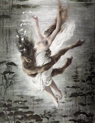 Marine monster abducting a young woman (detail), Allegories, Martin Gerlach, c. 1900 by Martin senior Gerlach