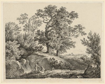 Landscape with a Waterfall and a Resting Family by Martin von Molitor