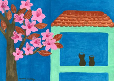 The Blooming Blood Plum at the Mint Green House by Martina Konitzky