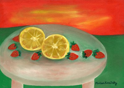 Fruits on the Small Garden Table in the Morning Sun by Martina Konitzky