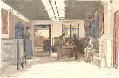A Farmhouse on Samsø with a Woman and Three Men by Martinus Rørbye