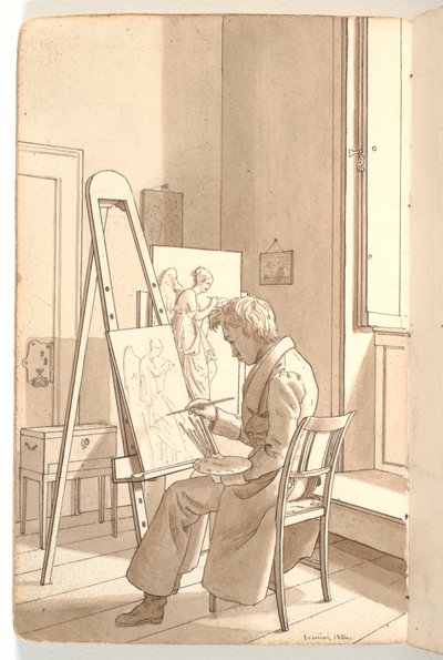 Interior from the Academy with Young Artist Painting at an Easel by Martinus Rørbye