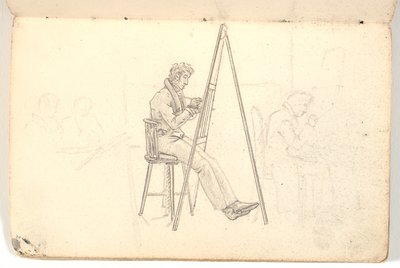 Artist at Easel, with Sketch of Figures in the Background by Martinus Rørbye