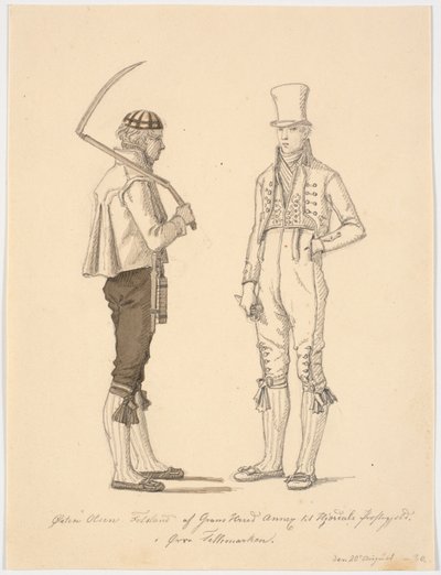 Standing Farmer with Scythe and Farmer in Festive Dress by Martinus Rørbye