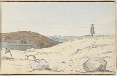 View Over a Heath or Dune Landscape. In the Foreground Some Large Hills; On One of Them Stands a Man Looking Over the Plain by Martinus Rørbye