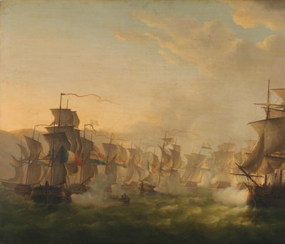 Clash of the Dutch and British Fleets during the Passage of the Dutch Flotilla to Boulogne (1804) by Martinus Schouman (signed by artist)