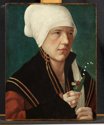 Portrait of a Woman Holding a Lily-of-the-Valley and a Pansy by Marx Reichlich