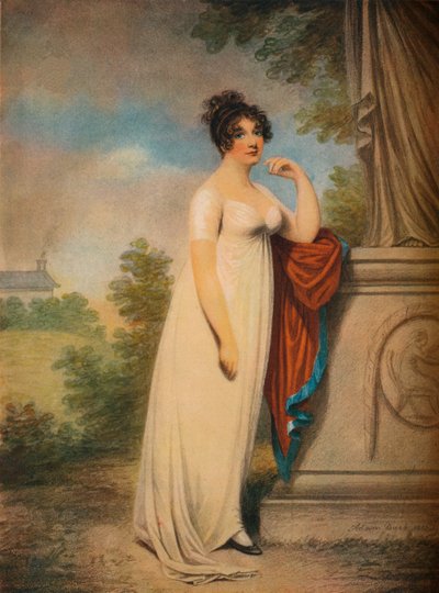 Mary Anne Clarke at the base of a statue by Mary Anne Clarke