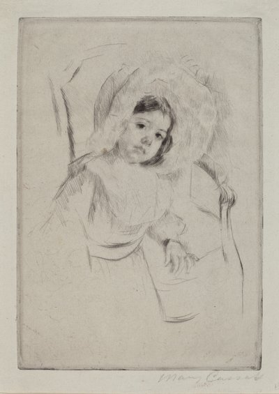 Margot in a Floppy Bonnet Leaning against a Chair by Mary Cassatt