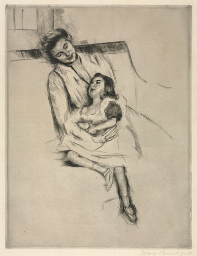 Reine and Margot Seated on a Sofa, c. 1902 by Mary Cassatt