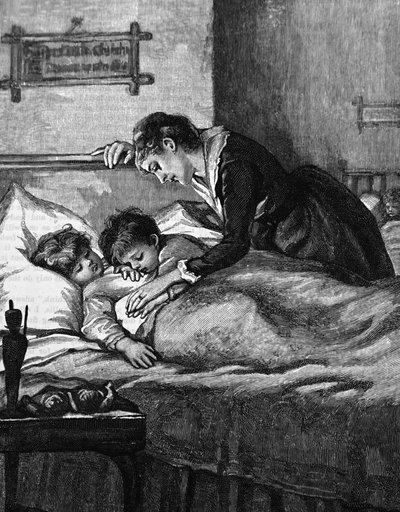 A Mother Checking on Her Sleeping Children by Mary Ellen Edwards