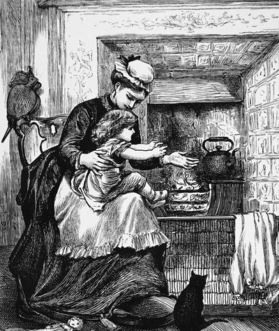 A nursemaid with a child in front of a fire by Mary Ellen Edwards