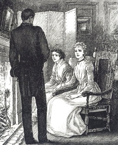 Engraving Depicting Two Women Keeping Warm Beside the Fireplace by Mary Ellen Edwards
