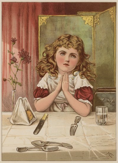 Girl saying grace before meal by Mary Ellen Edwards