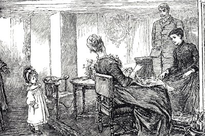 Illustration of a Little Girl with Her Aunts and Uncle by Mary Ellen Edwards