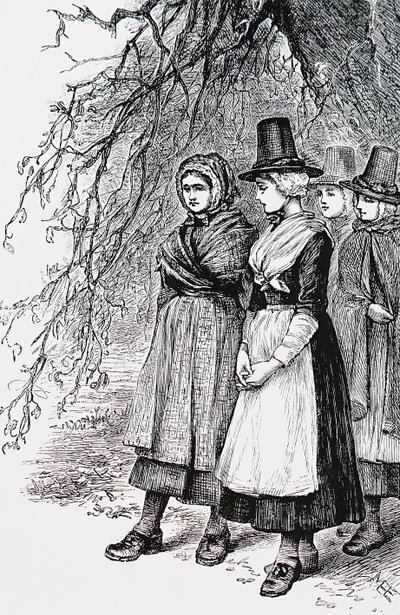 Welsh Girls at a Hollantide Fair, a Hiring Fair, Waiting to be Engaged as Domestic Servants by Mary Ellen Edwards