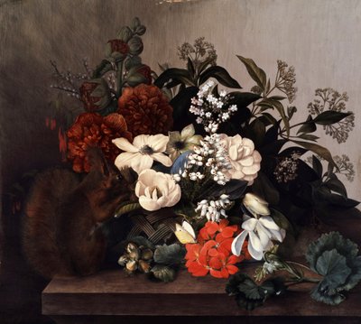 Still Life with Squirrel and Geraniums by Mary Lawrence