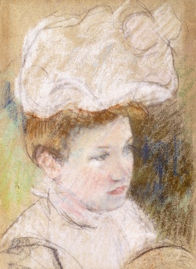 Leontine in a Pink Fluffy Hat by Mary Cassatt