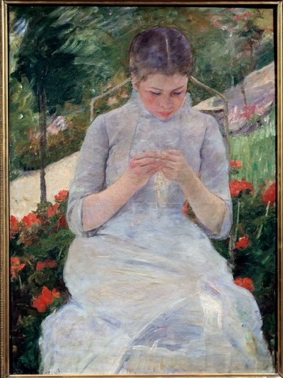 Young Girl in the Garden, also known as Woman Sewing in a Garden by Mary Stevenson Cassatt