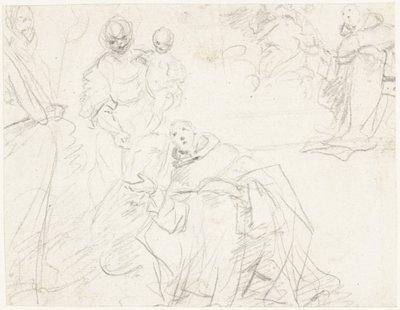 Studies for a Madonna with a Holy Monk by Massimo Stanzione (circle of)