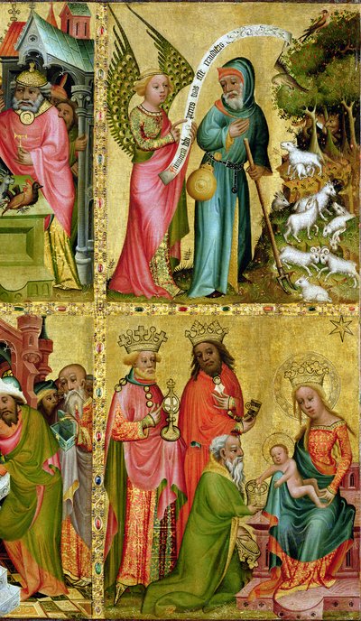 The Annunciation to St. Joachim and the Adoration of the Magi, from the left wing of the Buxtehude Altar (detail) by Master Bertram of Minden