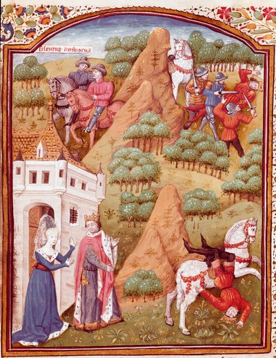 Seleucos (Seleucus) I Nicator and his father Antiochos (Antiochus) king of Asia and Syria. One of the two kings is assassinated, horse fall. Miniature taken from 