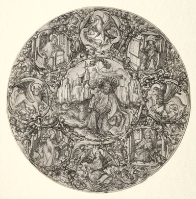 St. John the Baptist Surrounded by the Evangelists and Four Fathers of the Latin Church by Master ES