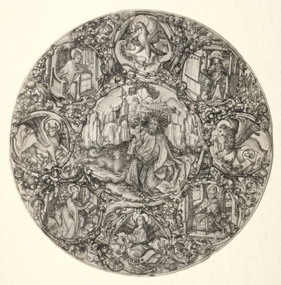 St. John the Baptist Surrounded by the Evangelists and Four Fathers of the Latin Church by Master E. S.
