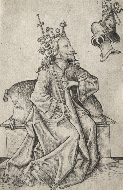 The Small Playing Cards: Second Suit: Helmets: Playing Card with King and Helmet by Master E. S.