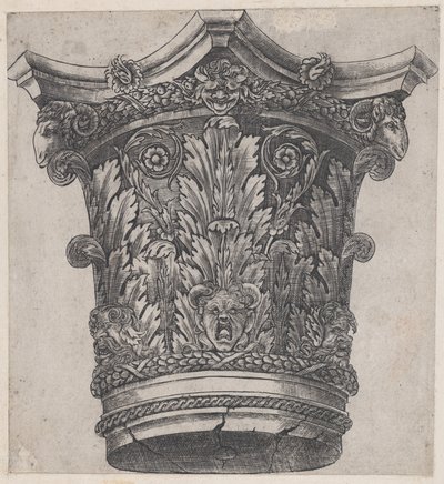 Speculum Romanae Magnificentiae: Capital with ram heads and masks, ca. 1537 by Master GA