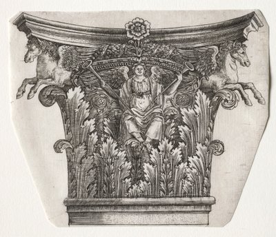 Base and Capital with Figure of Fame and Winged Horses, c. 1525-1550 by Master G. A. with the man