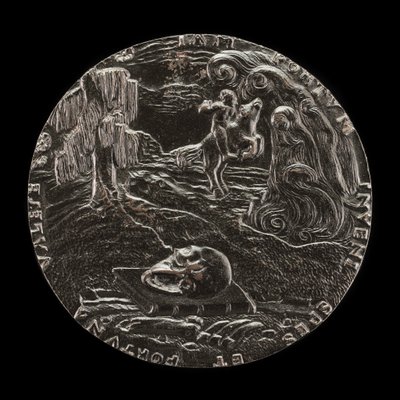 Book, Skull, Bones, and Rider in Landscape [reverse], 1526 by Master M.P.