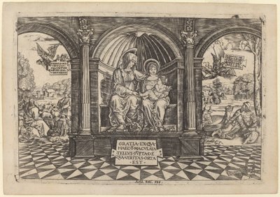 Virgin and Child Enthroned with Saint Anne by Master NA.DAT with the Mousetrap